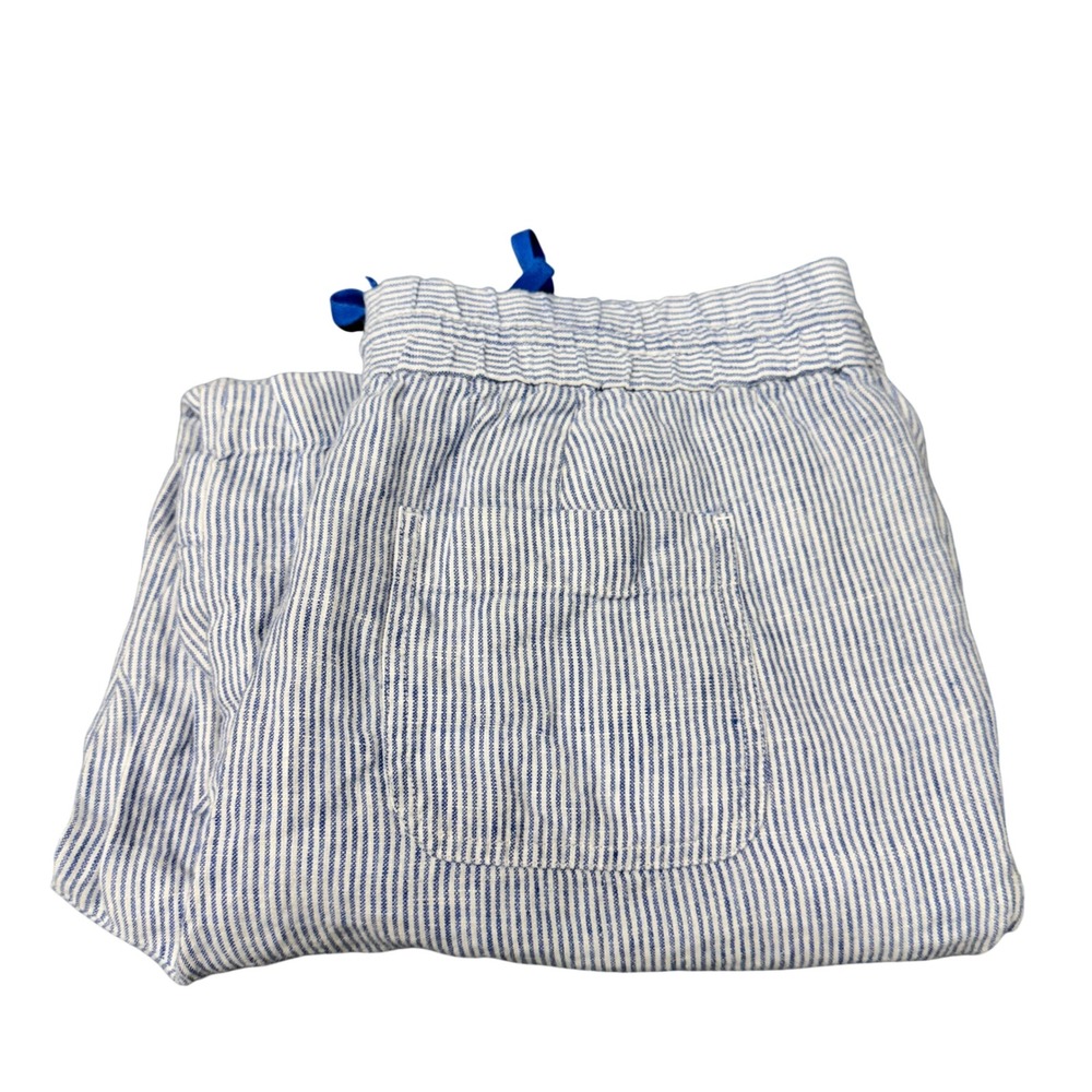 Talbots Pants Womens L Linen Drawstring Blue White Striped Comfy Wide Leg